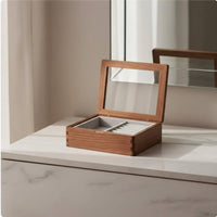 Walnut Wood Jewelry Case Vintage Style Wooden Jewelry Box Compartmentalized Design Band and Earring Storage Box for Women, Bedroom