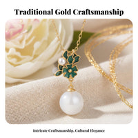 White Chalcedony Drop Necklace Chinese Chic Design Enamel Flower Necklace
