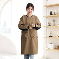 Long Sleeve Smock Large Pockets Waterproof Work Gown Elastic Cuffs for Baristas