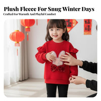 Girls Fleece Pullover, Warm Winter Sweatshirt, Chinese Style, New Year Outfit, Blessing Print