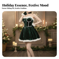 Alluring Christmas Dress Tailored Fit Festive Gathering Outfit Strapless Santa Dress Ribbon Feature Santa Girl Costume Set
