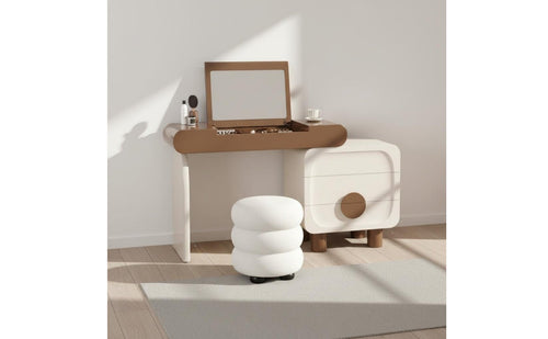 Double Use Flip-Top Vanity Desk Minimalist Design Small Space Dressing Table Compartmentalized Storage Flip Top Vanity Desk 3-in-1 Design for Dorm Room