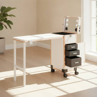 Fold-out Makeup Case with Table Portable Rolling Vanity Station Built-in Makeup Train Case with Drawers Professional for Studios