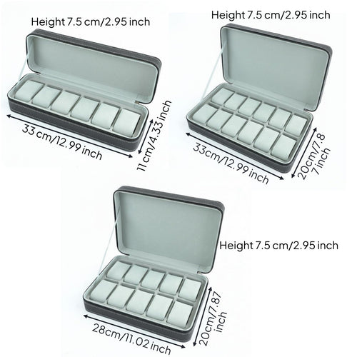 Zippered Watch Organizer PU Leather Watch Storage Case Portable
