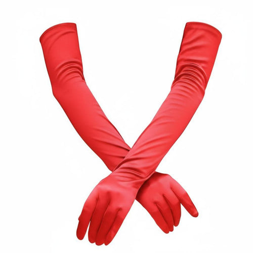 Long Satin-Feel Stretch Gloves, Vintage Party Cosplay, Women's Bridal Dress Accessory
