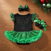 3 Pieces Tutu Romper Dress Ruffle Sleeves Baby Girl Outfit Set for Photo