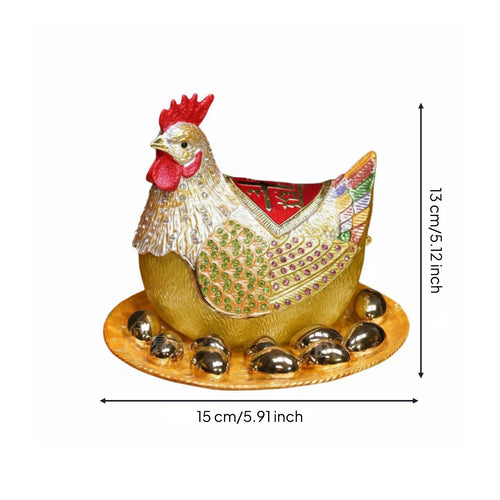 Enamel Hen Figurine Jewelry Box Enamel Inlay Craft Gilded Hen Figurine Hand Painted Jewelry Holder for Collectors, Housewarming, Bedroom, Desktop