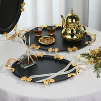 Black and Gold Tray Ornate Handles Oval Metal Tray