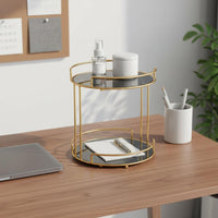 2-Tier Makeup Organizer Long-Lasting Gold Metal Vanity Shelf Marble Pattern