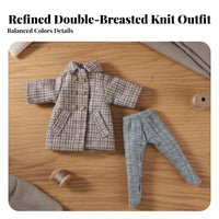 2 Pieces OB11 Doll Outfit Double-Breasted Design Plaid Doll Overcoat Coat Set Stretchy Material 1/12 Scale BJD Clothes
