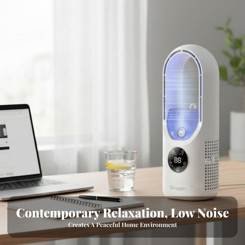 Cooling Mist Function Bladeless Desktop Fan Quiet Operation Desktop Spray Cooler 6 Speed Settings for Children, Bedroom, Office, Dorm Room