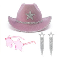 3 Pieces Dangling Star Earrings Oversized Cowgirl Outfit Kit Fringed Look