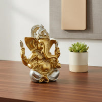 Resin Ganesha Sculpture Lotus Throne Elephant Deity Statue Figurine Handmade