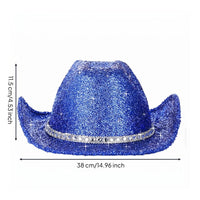 Glittery Blue Cowboy Hat Tall Crown Textured Cotton Twill-Like Cowboy Hat