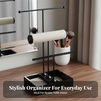 Crossbar Jewelry Stand Elegant Design Crossbar Jewelry Tree with Tray Necklace Earring Bracelet Holder Perfect Gift Suggestion