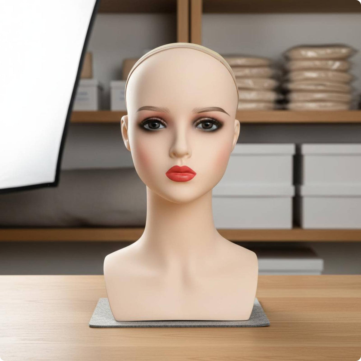 Mannequin Head with Makeup PVC Material Female Mannequin Bust and Shoulders Design for Cosplay Sellers, Hair Salon Owners, Beauty Salon