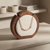 Circular-Shaped Jewelry Stand Framed Walnut Necklace Display Stand Elegant