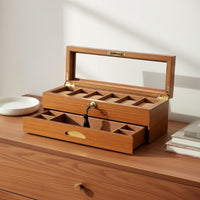 Two-Tier Watch Box Velvet Lined Glass Lid Watch Box Gold-Tone Hardware