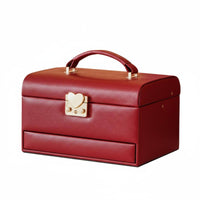 Red Jewelry Box Soft Velvet Lining Multi-Layer Jewelry Case for Wedding