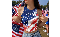 Patriotic Crop Top Slim Fit American Flag Crop Top Digital Print Round Neck Sleeveless Vest for Teens