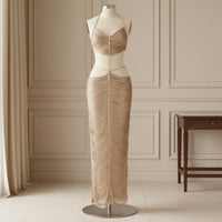 Pearl Embellishment Cutout Dress Cutout Halter Maxi Dress for Evening Affair