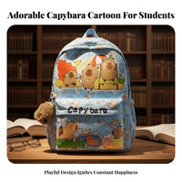 Capybara Cartoon Backpack, School Bag for Kids, Lightweight, Large Capacity, Cute Animal Print, Travel, Unisex