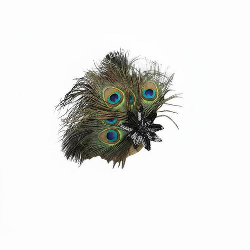 Peacock Feather Hair Fastener Iridescent Spot-Catching Design Feather Fascinator Headpiece 1920s Roaring Twenties Headpiece