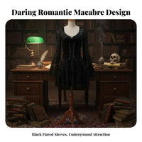 Black Bell Sleeve Dress Vintage Inspired Gothic Mini Dress Heart-Shaped Neckline