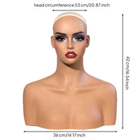 Head with Shoulders Bust Realistic Female Mannequin Head Flat Base