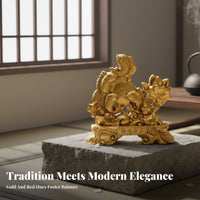 Sand Gold Finish Chinese Good Luck Figurine Symbol of Abundance Chinese Good Luck Statue Auspicious for Housewarming, Desktop, Entryway