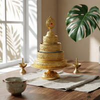 Tibetan Mandala Plate High Quality Alloy Mandala Offering Set Tiered Offering Tray Elegant Craftsmanship Religious Item