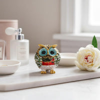 Owl Figurine Trinket Box Faceted Owl Trinket Box Textured Finish