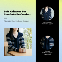 Women's Pullover Sweater Striped Knit, Fall, Navy