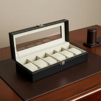 PU Leather Watch Box Clear View Lid Watch Storage Box Soft Lining for Men