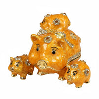 Astrological Pig Jewelry Box Handmade Craft Enameled Pig Trinket Box Hand