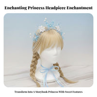 Girls Navy Princess Tiara Headband, Crystal Ribbon, Delicate Flower Fairy Design