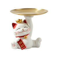 Maneki Neko Tray Auspicious Jewelry Dish with Cat Tabletop for Vanity, Entryway