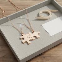 2 Pieces Interlocking Piece Necklace Engraved Interlocking Piece Charm Necklace
