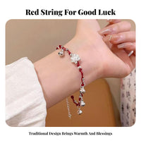 Boho Red String Bracelet, Handmade Lotus Chime Anklet, Lucky Charm Jewelry for Women & Men