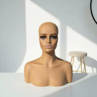 PVC Mannequin Head Life Size Hairpiece Display Head Smooth Skin Tone Female Mannequin Bust for Beauty Salon