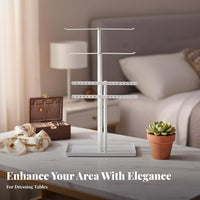 Crossbar Jewelry Tree Nordic Bar Jewelry Stand Necklace and Earring Holder Space Saving Necklace Holder with Tray for Women