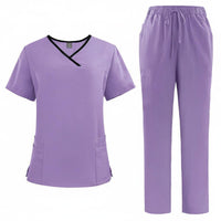 V-Neck Scrub Set Multiple Pockets Scrubs Drawstring Waist for Hospital, Dentists