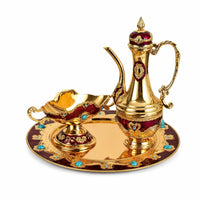 Drink Serving Set Side Handle Glossy Panels Tableware Vintage Teapot Set with Tray