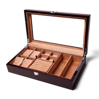 Watch Display Case with Glass Lid Tabletop Wooden Display Case Transparent