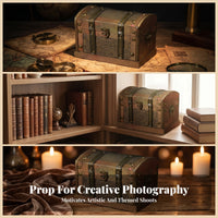 Wooden Treasure Chest Distressed Vintage Storage Chest Metal Look Trim Decorative Keepsake Box for Showcase Ornament