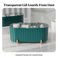 Dustproof Lidded Cosmetic Organizer Transparent Design Makeup Sponge and Swab Container Multi-Compartment for Women, Dressing Table, Dresser