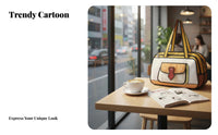 Large Capacity 2D Cartoon Illusion Bag Water Textile Flat Design Handbag Laptop Compartment for Women, Students