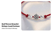 Red Lucky Knot String Bracelet, 2026 Horse Year Zodiac, Silver Bead, Handmade Chinese Design for Women