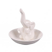 Ceramic Elephant Band Dish Glossy Finish Decorative Accessory Tray Good Luck
