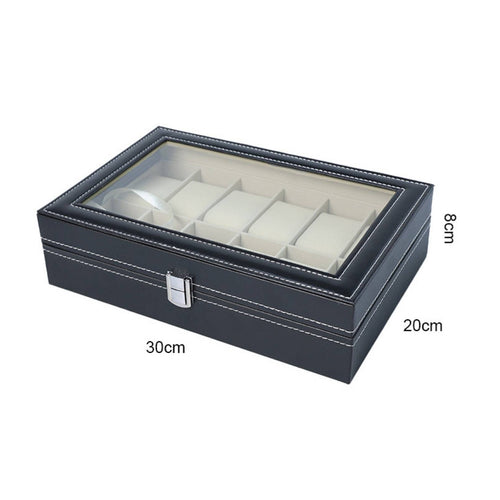12-Slot Watch Organizer Padded Compartments Watch Display Box